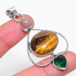 Tiger Eye, Diopside Handmade 925 Sterling Silver Jewelry Pendant 2.60 o1z42
