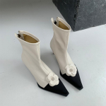 2024 Autumn/Winter French Floral High Heel Pointed Toe Stiletto Boots for Women 37 valge