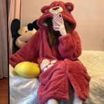 Women's Coral Fleece Hooded Pajama Set - Cute Cartoon Nightgown for Autumn/Winter One Size