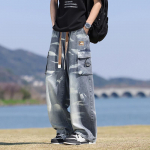 Kevad S&uuml;gis Meeste Teksad Streetwear Sirged Denim P&uuml;ksid Hip Hop N&ouml;&ouml;riga P&uuml;ksid Meeste Suured Taskud R&otilde;ivad XS