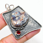 Laguna Lace Agate,Garnet 925 Sterling Silver Jewelry Pendant 2.17 j4f20