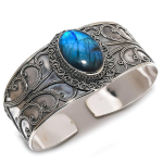Natural Labradorite Gemstone 925 Sterling Silver Cuff Bangle Adjustable k4f17