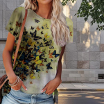 Naiste suvine T-s&auml;rk liblikaprindiga retromoe l&uuml;hikeste varrukatega t-s&auml;rgid vabaaja tr&uuml;kitud topid XS sinine