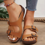 Women's Solid Color Casual Sandals Platform Slip On Soft Sole Double Buckle Holiday Shoes Casual Comfy Outdoor Summer Shoes 43 valge