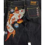 RogueWave Jaapani Retro Isikup&auml;rastatud Tr&uuml;kiga K&otilde;rge V&ouml;&ouml;kohaga Teksad Paaridele, Suurte Taskutega Streetwear jaoks, Y2K Denim P&uuml;ksid S