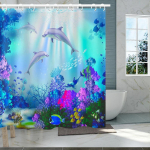 Ookeani veealune maailm du&scaron;ikardinate komplekt Dolphin Animal R&otilde;&otilde;msameelne mereelu loodus Pol&uuml;esterkangas lastele Vannitoa sisekujundus W180xH180cm