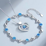 925 Sterling h&otilde;bedane s&uuml;damekujuline kaelakee k&auml;ev&otilde;ru komplekt naistele Vintage Korea sinisest kristallist k&auml;ev&otilde;rudest ehete komplekt peoehted