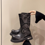 Vintage Biker Saapad - Unisex Stiil Pandlaga Keskmise S&auml;&auml;rega Paksude Varvastega Biker Saapad 35 must