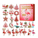 Yousheng 2025 Flamingo Advendikalender 24 p&auml;eva tagaloenduskalender akr&uuml;&uuml;lsete flamingokaunistustega Roosa troopilise flamingoteemaline p&uuml;hadekaunistus A