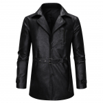 Kevad-s&uuml;gis nahast trenchcoat meestele, kitsas, kahe n&ouml;&ouml;pidega, keskmise pikkusega nahkjakk, uue stiili jakk S must