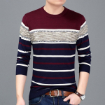 Meeste pullover pikkade varrukatega soe kampsun &uuml;mmarguse kaelusega triibuline pullover, pehme ja mugav s&auml;rk 3XL veini