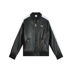 Puma T7 Kunstnahast Bomberjakk Logoga L&otilde;tv l&otilde;ige Retro Pesapallikrae T&otilde;mblukuga Pikkade varrukatega Unisex Jakk 636319-01 XS black
