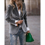 YYFS Naiste Mood Vabaaja &Uuml;hev&auml;rviline Tr&uuml;kiga S&uuml;gis-Talv Pikkade Varrukatega POLO Kaelusega Joped ja Mantlid XXL hall v&auml;rv