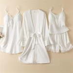 Kevadsuvi 4 tk pidžaamakomplekt Naiste pidžaama magamisriided Seksikas pitsist kimono hommikumantel &Ouml;&ouml;s&auml;rk lahtine siidist satiinist koduriided puhkeriided XL