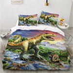Multikas Dinosaurus Tekikott Komplekt &Uuml;heinimesevoodi Ultrapehme Kiud Voodipesu Komplekt Lastele Poistele (140x200cm, Pleekimiskindel & K&uuml;lmavaba) 140x200 (50x75cm x1