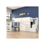 Lit mezzanine pour enfant - MUVOE - 90x200 - Bureau coulissant - Rangements int&eacute;gr&eacute;s - Blanc valge