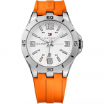 Tommy Hilfiger Drew Valge sihverlaud Oranž silikoon/kummist rihm Meeste kvartsikell 1791063 valge