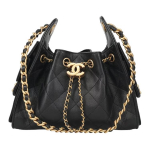 Chanel 25Kott 26C Vintage Kuldne Topelt-C Logo Teemant-teppitud Teraline Veisenahk Kuldne Riistvara Mini Hippie Messenger-kott Naiste Must Basic+Dust Bag must