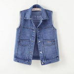 Naiste teksariidest vest, keskmise pikkusega Korea versioon kevadel ja s&uuml;gisel, uus vaba plaastriga tikitud varrukateta jakk &otilde;huke kardigan top 2XL sinine