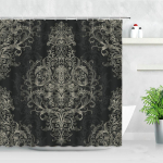 Must Damask Barokk Du&scaron;ikardinad 3D Vintage Kunst Abstraktne Lilleline Veekindel Pol&uuml;esterkangas Vannitoa Sisustus Vanni Kardin W140H220(CM)-1 Pcs