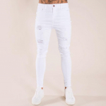 Meeste mood Denim Hole p&uuml;ksid Distressed teksad Pikad pliiatsp&uuml;ksid S valge