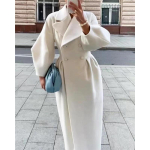 Naiste pikk villane mantel v&ouml;&ouml;ga, kahe n&ouml;&ouml;birida, laternvarrukad, talvine &uuml;ler&otilde;ivas, elegantne kontoritrenchcoat S valge