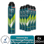 Sure Men Antiperspirant 72H Nonstop Protection Extreme Dry Deodorant, 6x250ml