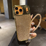 Luksuslik s&auml;delev nahast telefoni&uuml;mbris iPhone 17 Pro Max 16 15 Plus 14 13 12 11 jaoks, teemantpael, s&auml;delev, p&otilde;rutuskindel, kukkumisvastane kate iPhone 15 roosa kuldne v&auml;rv