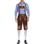 Meeste traditsiooniline Baieri riietus Lederhoseni komplekt tikitud trakside ja ruudulise s&auml;rgiga, sobib Oktoberfestile ja kost&uuml;&uuml;mipidudele M kohv