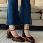 2025 Uus Mood Prantsuse Stiilis Naiste Must Ruudukujulise Ninaga Paksude Kontsadega Paksude Taldadega Pandlaga Slip-On Kingad Vintage Sandaalid Naistele 34 pruun