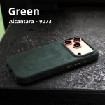 K&auml;sitsi valmistatud ALCANTARA &uuml;mbris iPhone 17 Pro / 17 Pro Max jaoks &Uuml;hilduv MagSafe Luksuslik seemisnahk Superauto telefoni&uuml;mbrised Kate iPhone17 Pro Max roheline