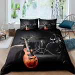 Muusika Voodipesu Komplekt Klaveriklahvistik Muusikam&auml;rk Tekikate Kuninganna Suurus Voodipesu Tekk Mikrokiud Kitarr Pol&uuml;ester Voodipesu Komplektid 135x200cm black