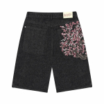 Gootikaline Kirsipuu Tikandiga Denim L&uuml;hikesed P&uuml;ksid Y2K Meeste Naiste Hip Hop Retro Must L&otilde;dvad L&uuml;hikesed P&uuml;ksid Madala V&ouml;&ouml;koht &Uuml;le P&otilde;lve P&uuml;ksid M must