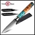 3,2-tolline koorimisnuga Damaskuse terasest k&ouml;&ouml;ginuga puuviljakoorija noad juurvilja viilutamise nuga vaik puidust k&auml;epide GRANDSHARP