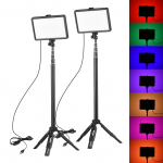 Andoer kaasaskantav RGB videovalgusti komplekt 2 * LED-videovalgustiga 7 v&auml;rvi valgustus 3200K-5600K 10