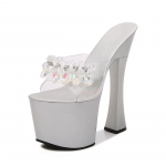Naiste kristall pidutsemiseks Clubgirl sussid mules kingad Naiste Zapatos De Mujer 1100 seeria 20 cm konts 10 cm platvorm LFD 34 valge