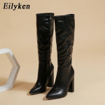Eilyken Fashion Naiste p&otilde;lvedeni saapad, terava ninaga t&otilde;mblukk Tursked k&otilde;rged kontsad Kingad S&uuml;gistalv Naiste pikad saapad Jalatsid Kingad 42 must