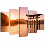 Viieosalise pildiga l&otilde;uendiprint Landscape Japan 100x70 oranž