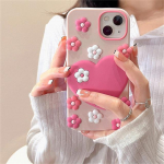 Ins Korea Armas 3D Lille Roosa Armastuse S&uuml;damega Silikoonist Telefoni&uuml;mbris iPhone 13 12 11 Pro Max jaoks Armas Lilleline Kaitsev Pehme Kate For iPhone 13Pro Max
