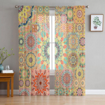 Bohemian Mandala Sheer Voile kardinad elutuppa magamistuppa eksootilises stiilis akende t&uuml;llkardinad l&auml;bipaistev &scaron;ifoonkardin 1 PCS W100XH250cm