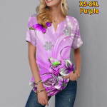 Naiste suve T-s&auml;rk Kolmem&otilde;&otilde;tmeline lillemustriga l&uuml;hikeste varrukatega T-s&auml;rk vabaaja topid V&auml;ikesed V-kaelusega l&uuml;hikesed varrukad XS sinine