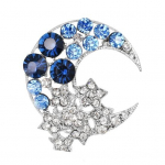 Temperament Moon Star pross Crescent Moon Pross Pin &Uuml;likond Pin Sparkling Half Moon Rhinestone sinine