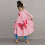 T&uuml;drukute liblikatega maalimine kleit lastele tantsupeo kleidid riided vanuses 3-10 aastat 100cm roosa