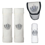 Rooliratta kate kohev valge komplekt naiste autotarvikud koos turvav&ouml;&ouml;padjandite, k&auml;sipiduri ja k&auml;igudekoratsiooniga Winter Auto Crown 4pcs gray