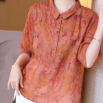 Puuvillane linane s&auml;rk Naiste kevadsuvi avara lillemustriga pluus M