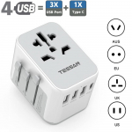 TESSAN universaalne reisipistikuadapter USB-portide ja C-t&uuml;&uuml;pi seinalaadijaga k&otilde;ik-&uuml;hes reisilaadija USA EL-i &Uuml;hendkuningriigi AUS Travel jaoks 4 USB-A Ports hall v&auml;rv