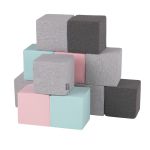 KiddyMoon pehmed vahtkuubikud ehitusklotsid 14cm lastele, 12 tk, kuubikud:helehall-tumehall-roosa-m&uuml;nt 12 Pieces
