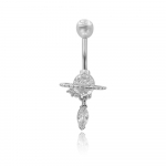 Uus S925 h&otilde;bedast tutiripats mitmek&uuml;lgsete nabak&uuml;&uuml;ntega, moodsa Planet-inkrusteeritud teemantnabanupu ja l&auml;bistavate h&otilde;beehetega 6mm