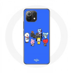 Coque pour Xiaomi Mi 11 Lite BTS BT21 Tata Chimmy Cooky Rj Koya Shooky Et Mang Jouent De la musique Fond Bleu