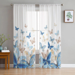 Pastoral Butterfly Flower Gradient l&auml;bipaistvad kardinad elutuppa Magamistoa t&uuml;llkardin k&ouml;&ouml;gi jaoks Voile kardinad ruloopaneelid 135W x 114H(cm)